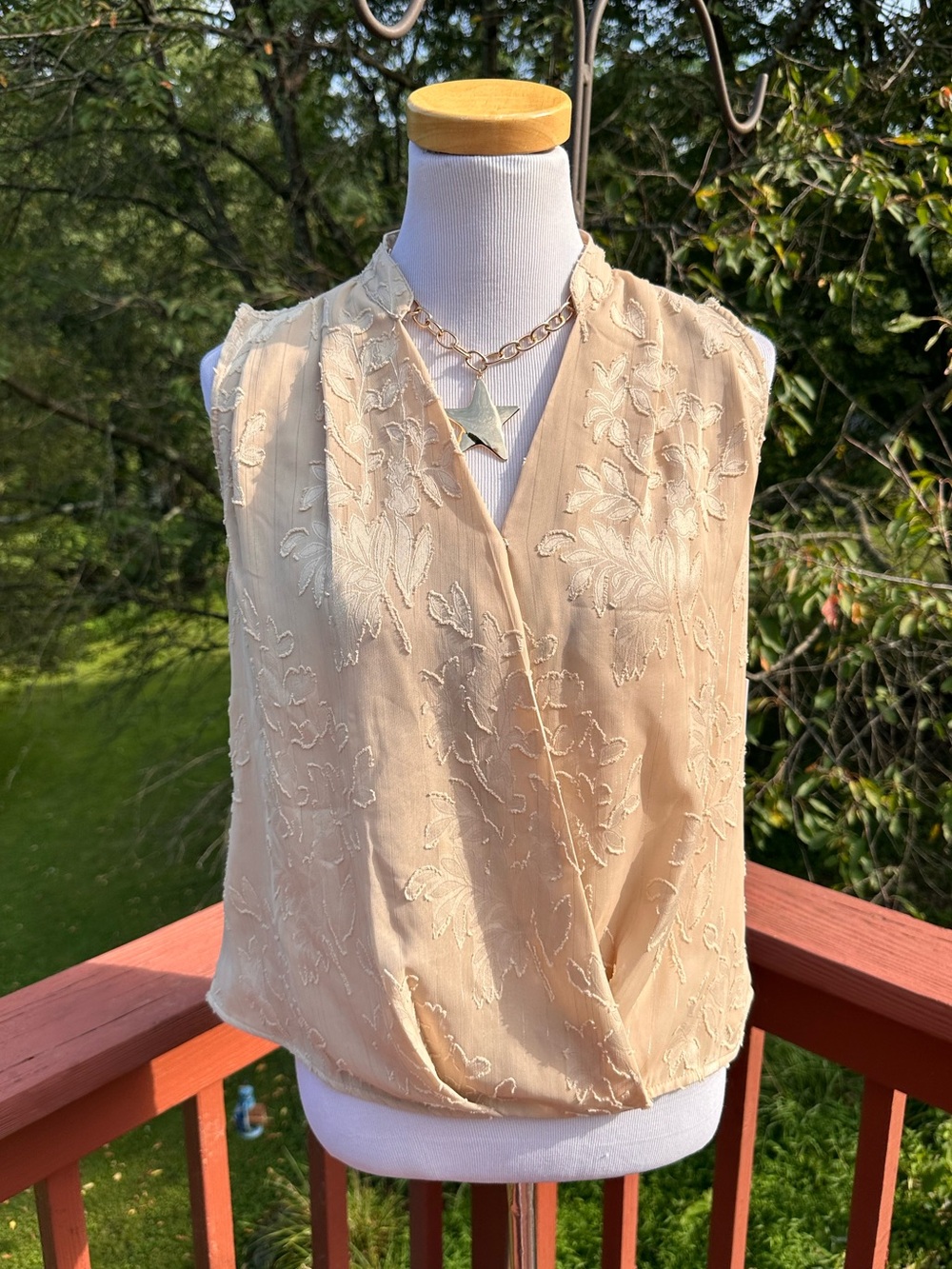 NWT! Calvin Klein Cream Embroidered Floral Wrap Sleeveless Top